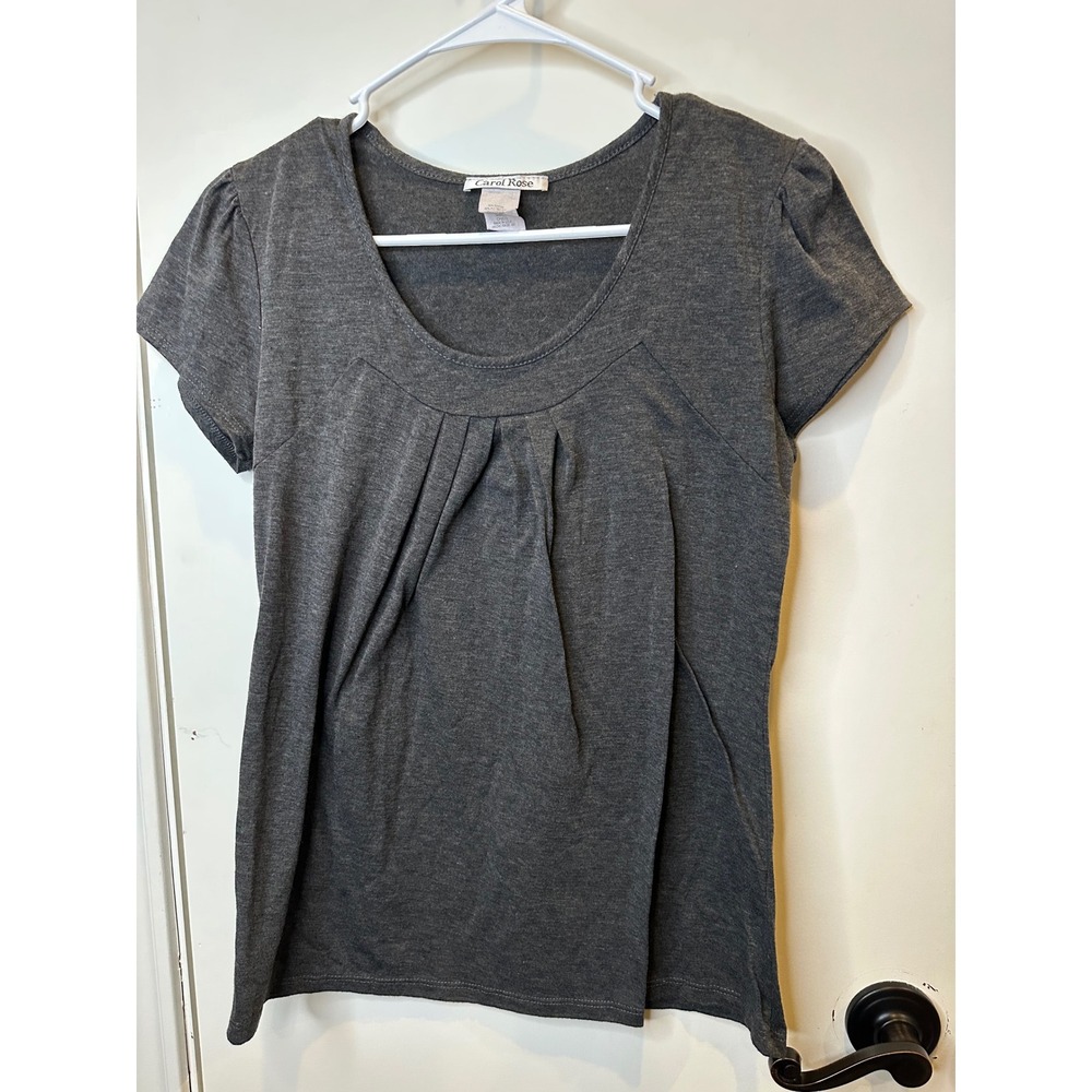 Carol Rose Womens Charcoal Gray Pleated Scoop Neck Puff Sleeve Knit Top Small